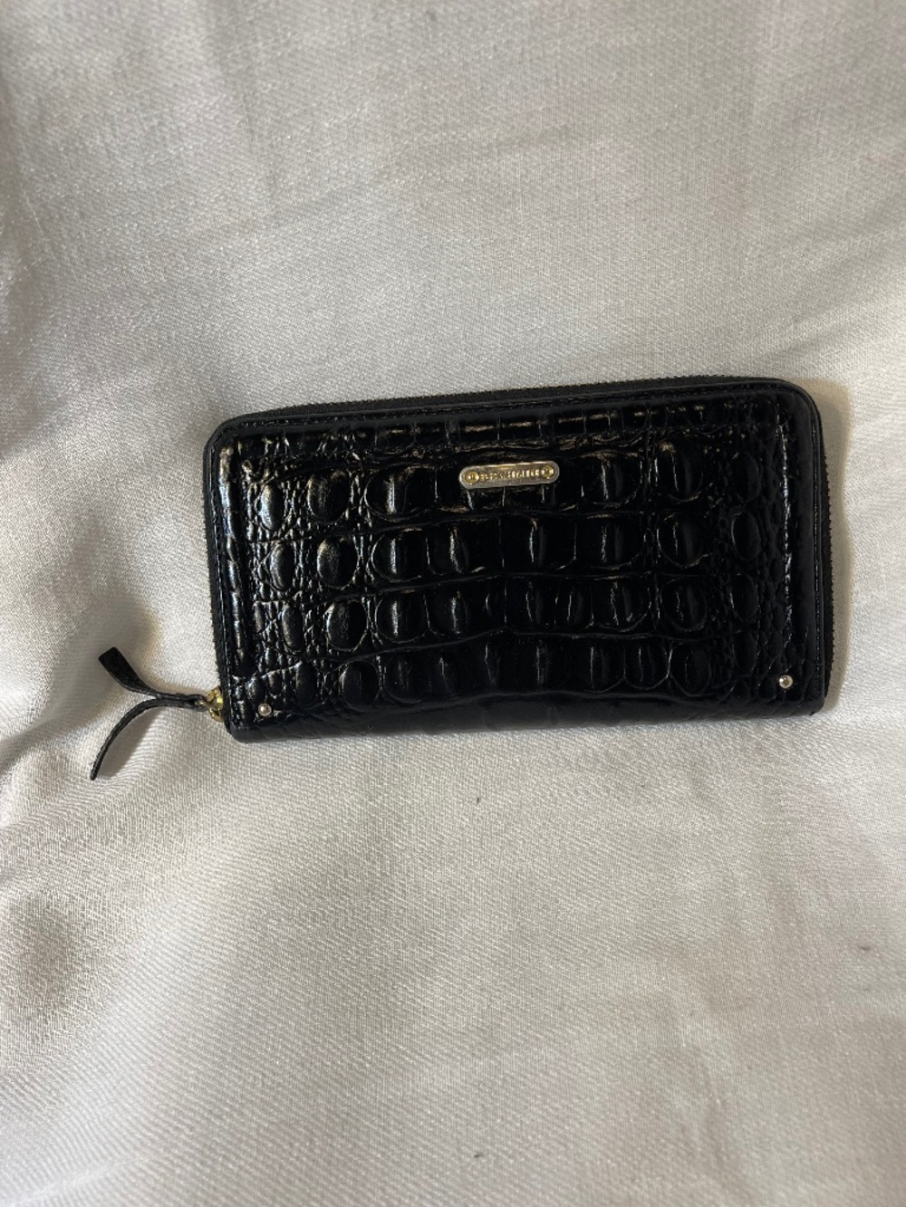 Brahmin Black Croc-Embossed Zip Card Holder